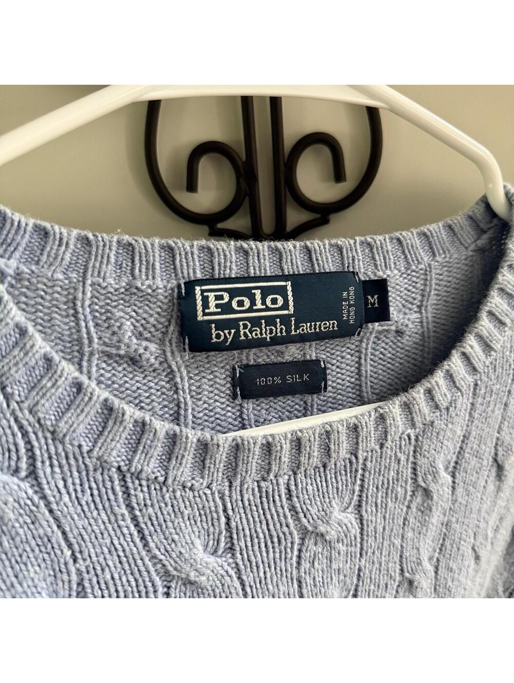 Polo Ralph Lauren Cable Knit Sweater Medium Periwinkle Blue 100% Silk - Picture 4 of 7